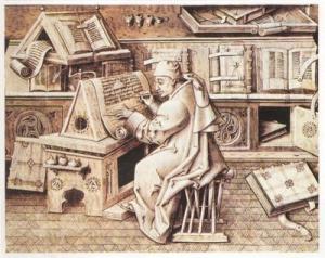Image of monk transcribing manuscript 